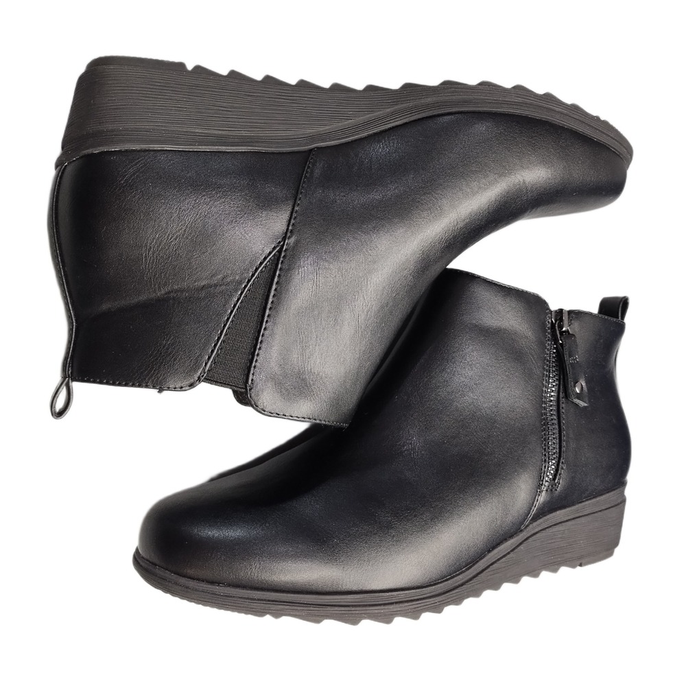 Easy Spirit Yena Wedge Booties Womens Size 9W Black Synthetic Comfort Side Zip